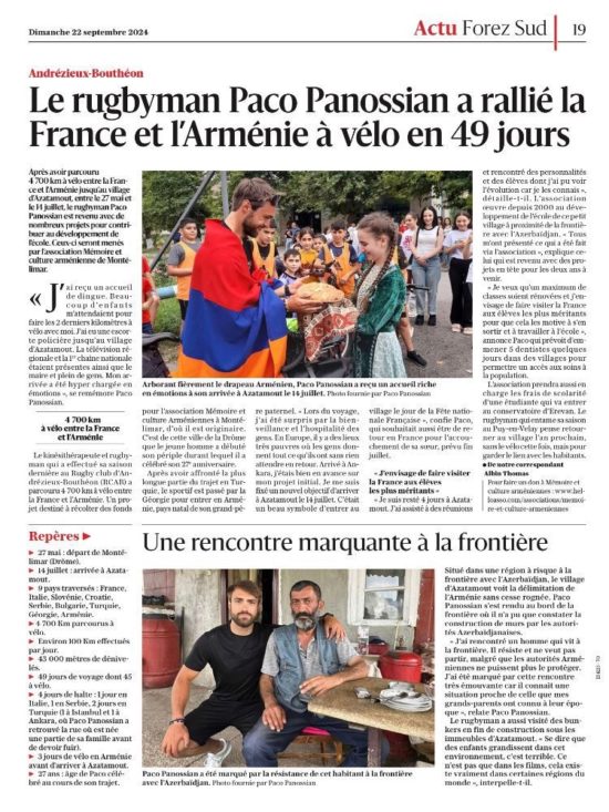 L'Arménie en vélo, Paco Panossian dans la presse